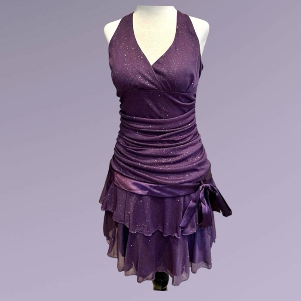 Majora Sparkly Party/Prom Dress Size M Deep Purple Halter